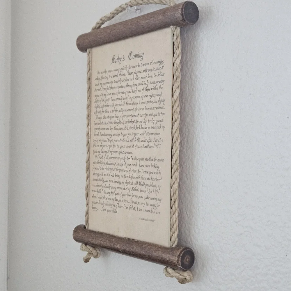 Baby Coming Poem by Carol FITCHETT, 1982, The SCROLL SHOP Inc Boho Chic‎ Decor